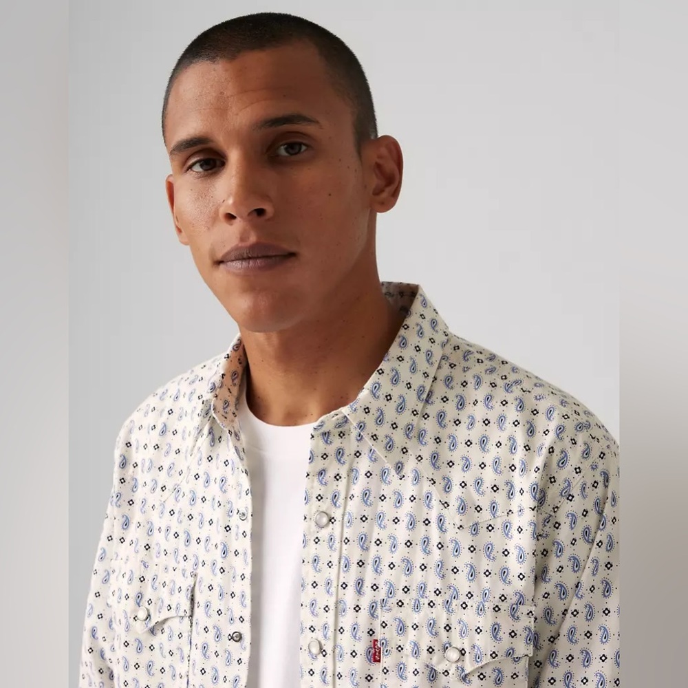 Levis Western Shirt Mens Paisley Collar Pearl Snap Button Up Cowboy Rodeo